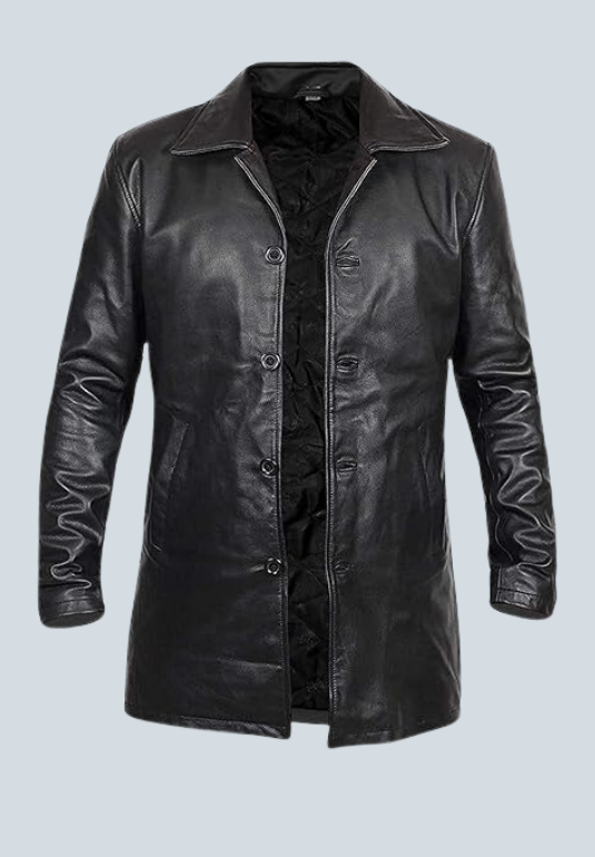 Brian Charcoal Black Long Leather Coat